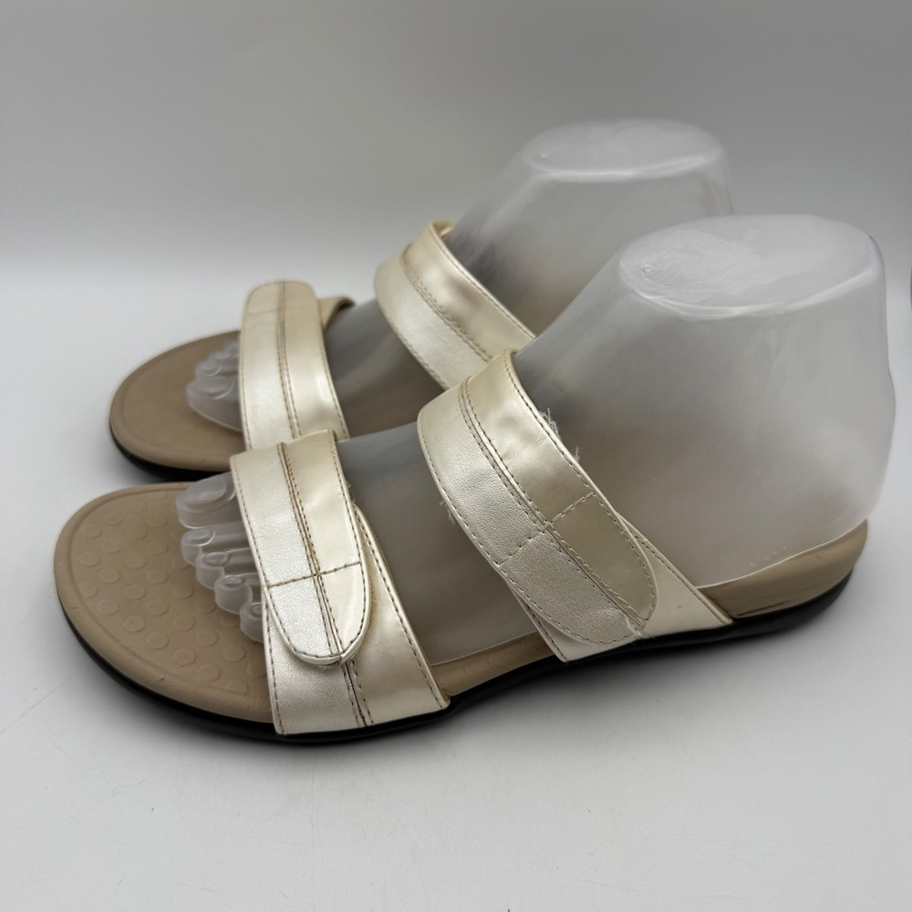 Vionic Shore Sandals Women 7 Gold Metallic Adjustable Dual Strap Orthotic Shoes